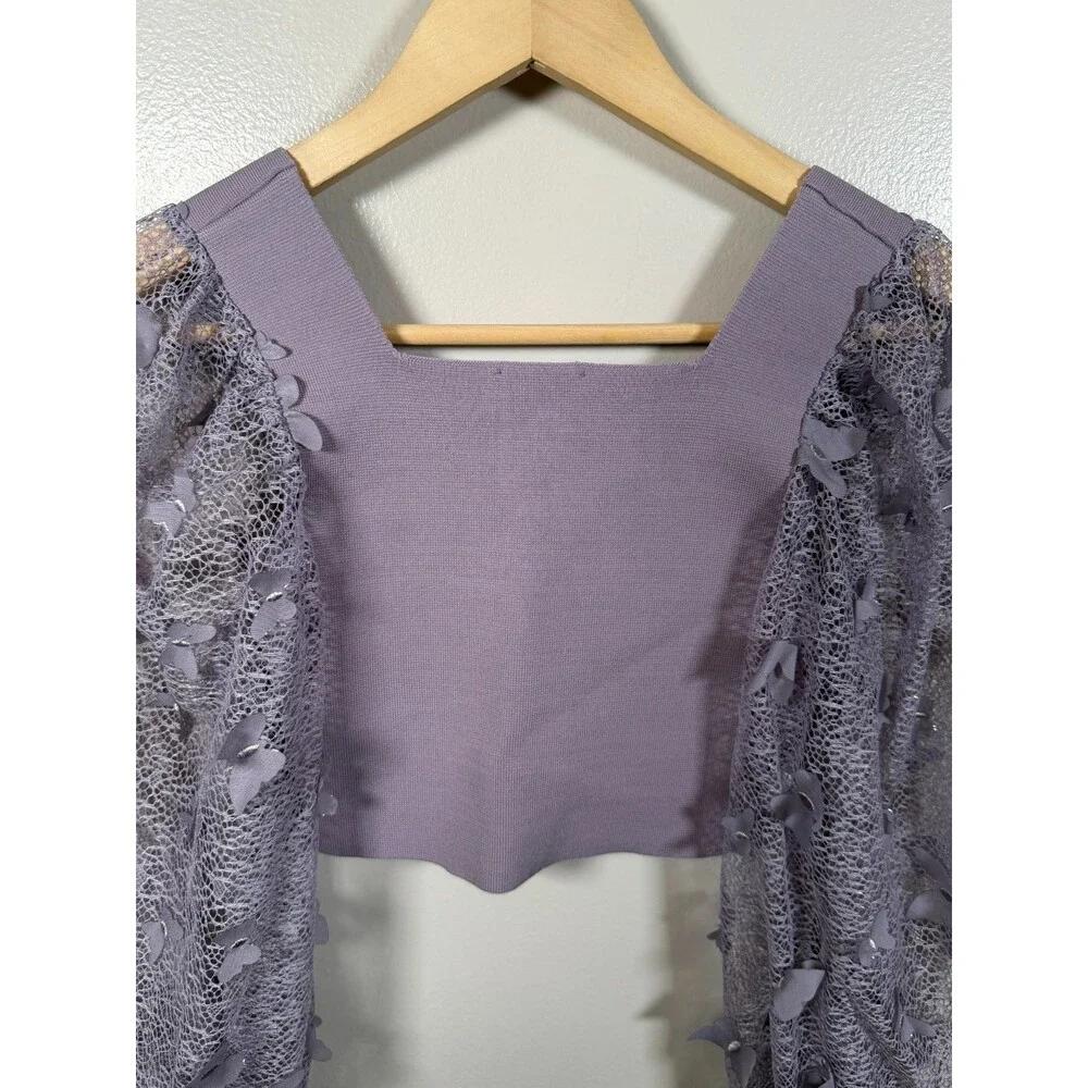 Free People Flutter By Crop Top Size XS Purple Butterfly Whimsical Ethereal